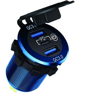 USB Dual Charging Socket 2 x Type A & 1 x Type C LED Illuminated Aluminium