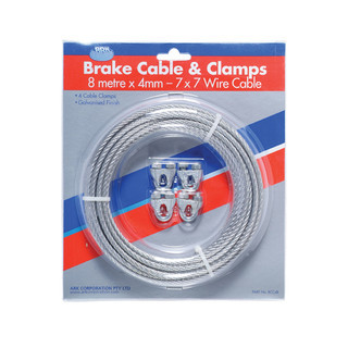 Brake Cable Galvanised 8m & 4 Clamps