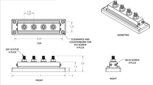 Blue Sea PowerPost 600A BusBar - 4 3/8"- 16 Studs
