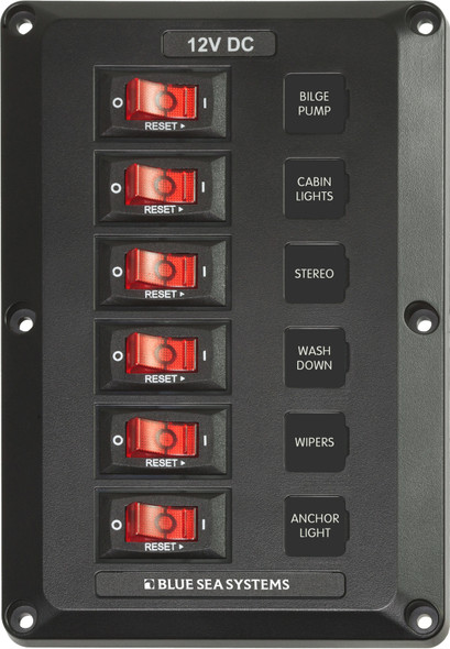 Blue Sea Below Deck Circuit Breaker Panel - 6 Position