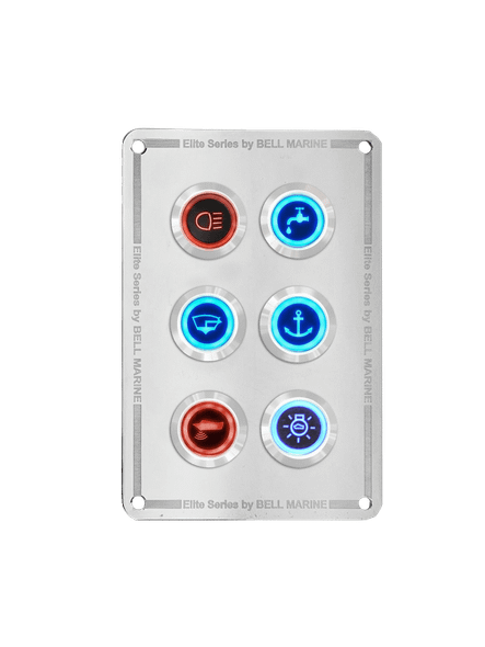 Viper Elite Series 6 Gang Stainless Steel Switch Panel with 20Amp Dual LED IP67 Backlit Switches