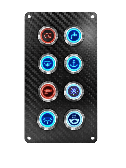 Viper Elite Series 8 Gang Carbon Fibre Switch Panel with 20Amp Dual LED IP67 Backlit Switches