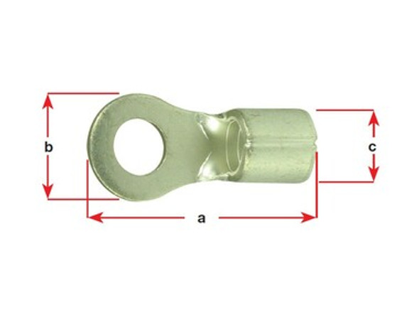 Crimp Battery Lugs - Size 14-10 Stud Size: 10mm Cable Size: 10.5mm - 16.7mm A: 3