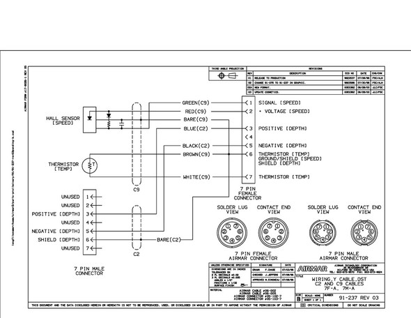 ST650 & ST850 Speed and Temperature Sensors with Y-cable for Simrad 7-Pin connector (-7).