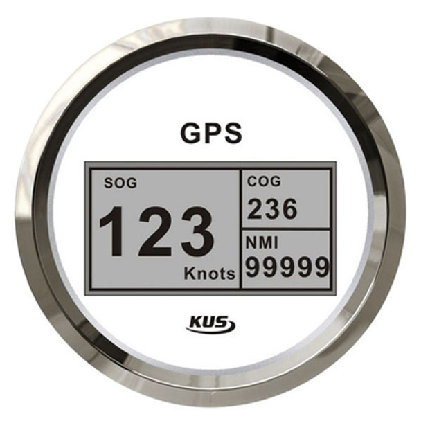 12/24V White Stainless Steel GPS Speedo 85mm