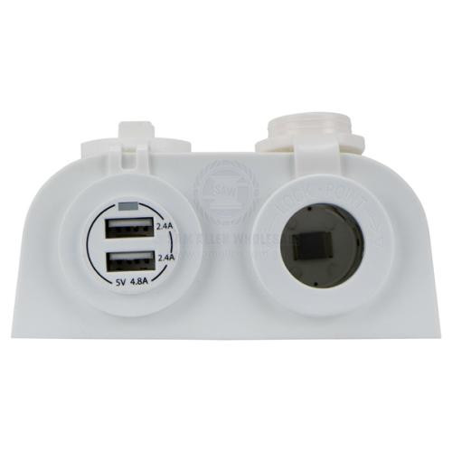 Relaxn Socket - Dual Surface Mount - Dual USB-A Charger & Cigarette Lighter White