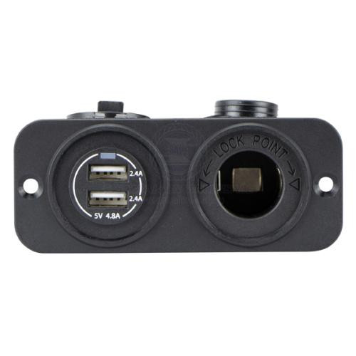 Relaxn Power Outlet and Dual USB Charger Combo - Flush Mount Black