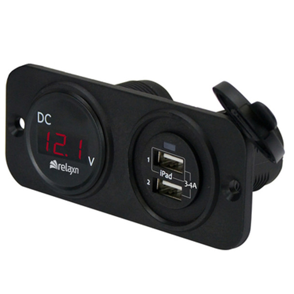 Dual Flushmount USB / Voltmeter Black - Relaxn