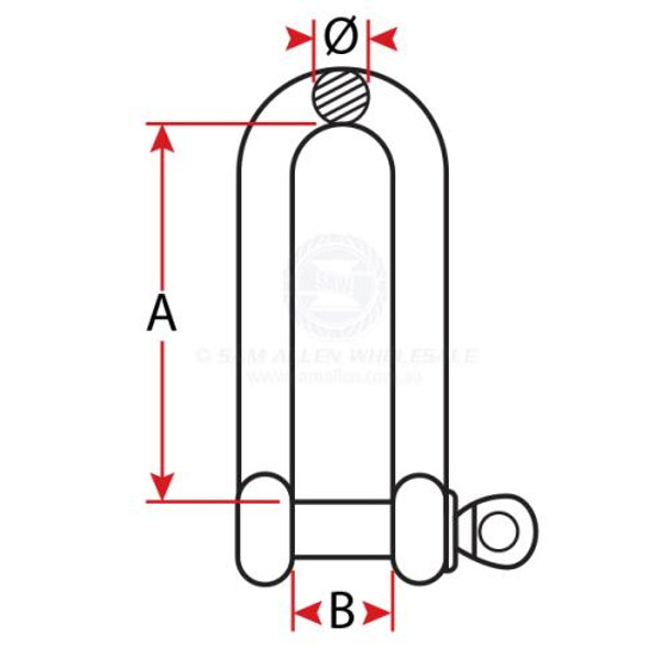 12mm Stainless Steel Long 'D' Shackle