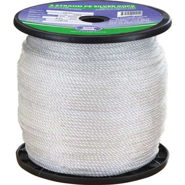 8mm x 125Mtr Genuine Polyethylene Silver Rope - 3 Strand (Reel)