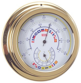 ANVI Brass Thermometer & Hygrometer - Code Flags - 120mm
