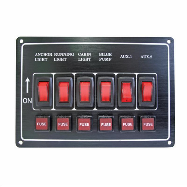 Switch Panels - Alloy Illuminating 6 Gang - Horizontal Black