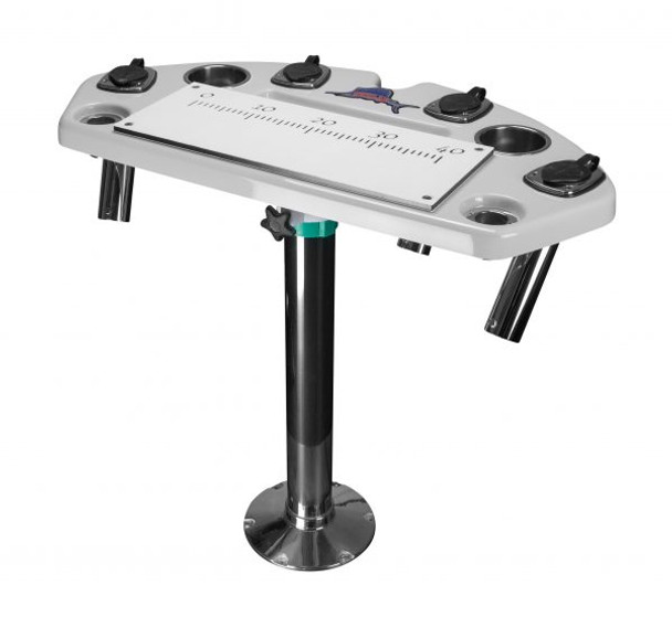 Reelax Light Tackle Station Mist Grey Prep Board and Stainless Steel Pedestal White Pedestal