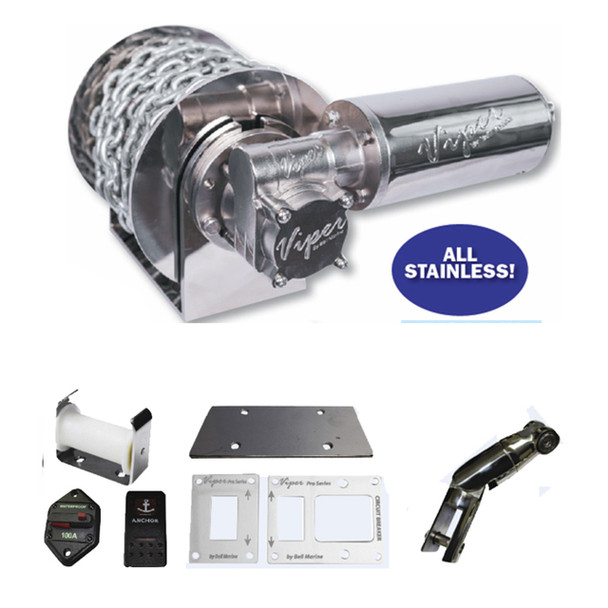 Viper S Series Rapid 1000 Anchor Winch Bundle with Stainless Steel Marine Gearbox - 100m Double Braid Rope