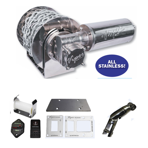 Viper S Series Rapid 1000 Anchor Winch Bundle with Stainless Steel Marine Gearbox - 75m 3-Strand Rope 30021-8S