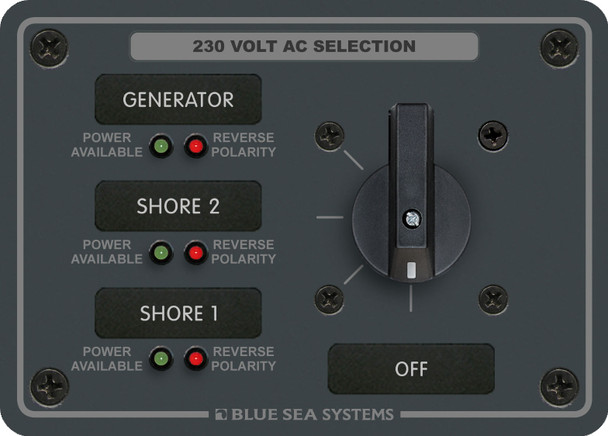 Blue Sea AC Rotary Switch Panel 30 Ampere 3 Positions + OFF, 2 Pole