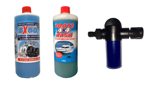 Salt Off Starter Pack - Engine Flush + Mixer + Boat Wash 1 Litre Conentrate