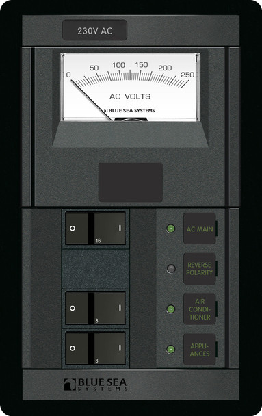 Blue Sea Circuit Breaker Panel AC Main Including AC Meter - Main + 2 Positions