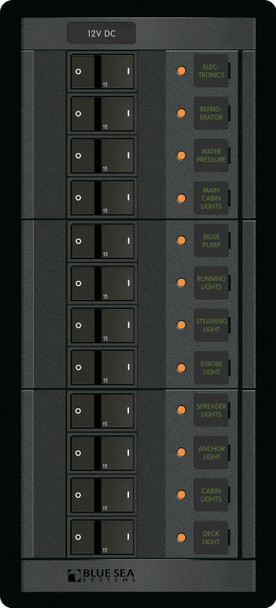 Blue Sea Circuit Breaker DC Branch 360 Panel - 100A per bus, 12 Position