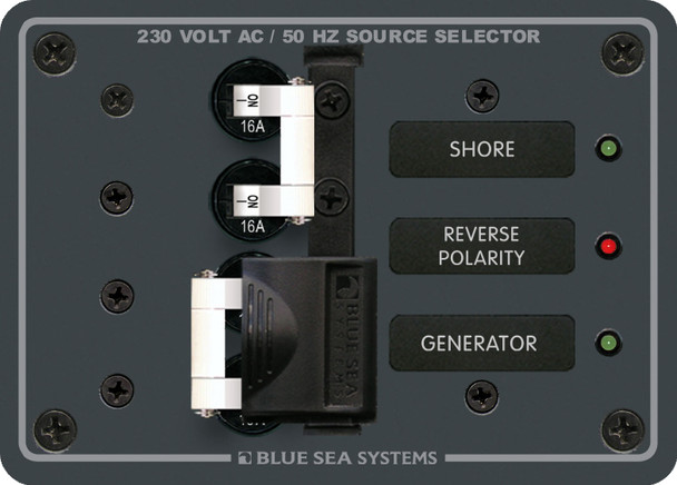 Blue Sea Circuit Breaker Panel AC Main Traditional Metal 16A - 2 Source Selection