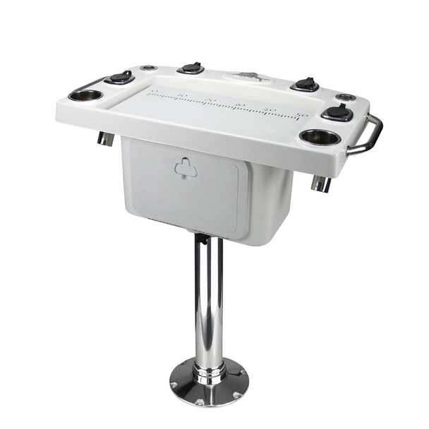 Reelax Light Tackle Station White Deluxe Prep Board with Tackle Drawer and Stainless Steel Pedestal