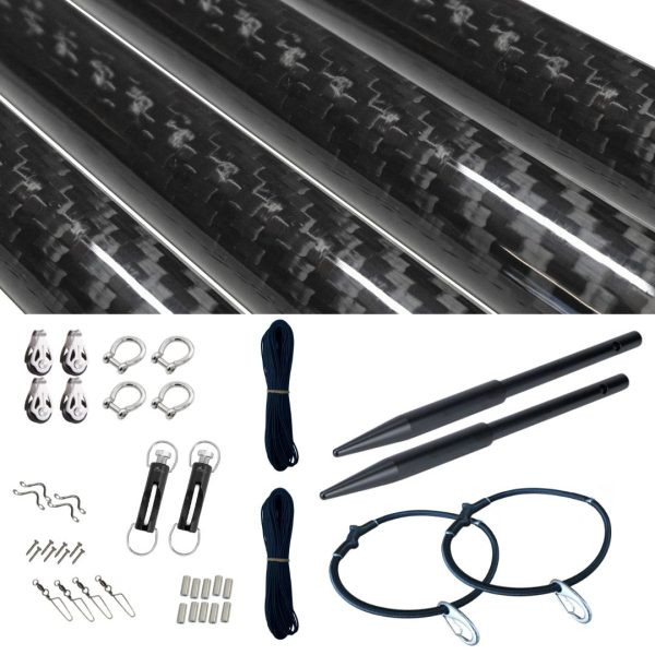 Reelax Grander Series 7.75m 12K Carbon Fibre Outrigger Kit with Stainless Steel Rigging and Spears