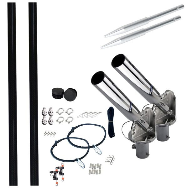 Reelax Gunnel Mount Topper Complete Outrigger Kits with 3.0m Black Fiberglass Outriggers Poles and S/Steel Rigging Kit and Spears