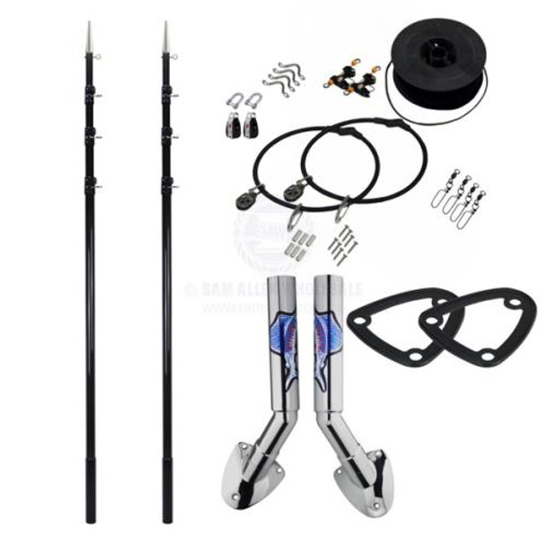 Reelax Gunnel Mount & Telescopic Outrigger Kit 4.5M 3K Carbon 40mm includes S/Steel Rigging Kit