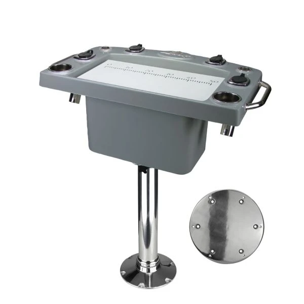 Reelax Light Tackle Station Dark Grey Deluxe Prep Board/Live Bait & Stainless Steel Pedestal/White Swivel