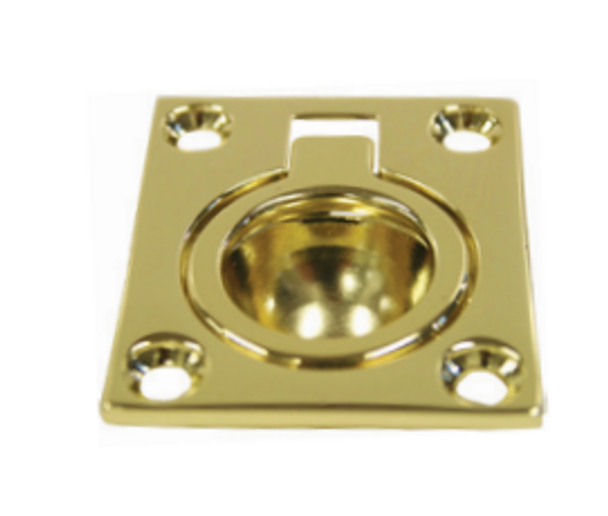 Flush Pull Ring - Rectangular Polished Brass