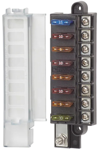 Enerdrive Fuse Block 8 way Positive with cover and labels