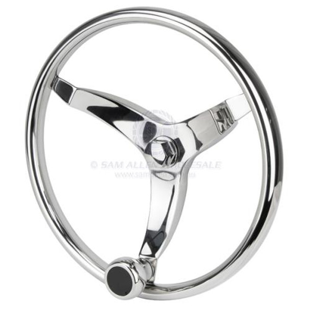 Steering Wheel - Stainless Steel with Knob - 3 spoke