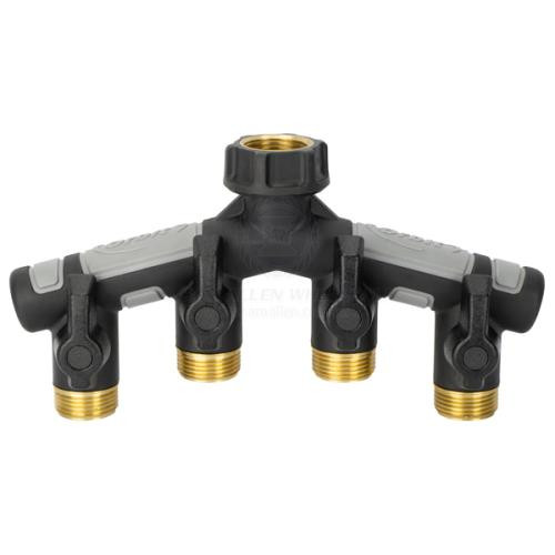 Tap Manifold 4 Port with Valves 3/4 BSPF Input - 3/4in BSPM Output