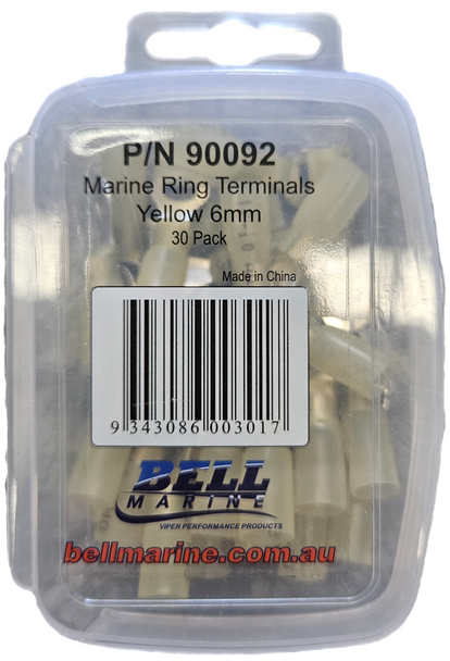 Marine Glue Lined Ring Terminal Yellow – 6mm – 30 Pack
