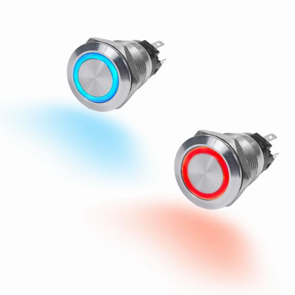 Blue Sea 10A Push Button LED Ring Switch OFF- (ON) - Blue or Red