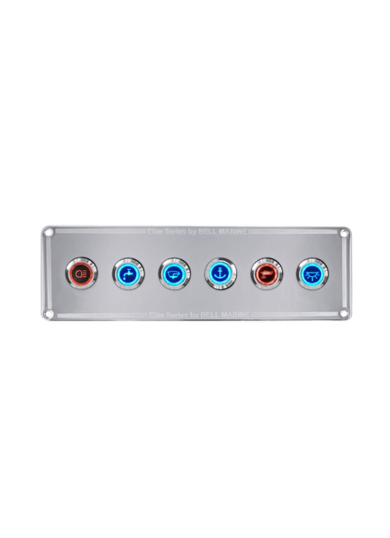 Viper Elite Series 6 Gang Wide Stainless Steel Switch Panel with 20Amp Dual LED IP67 Backlit Switches