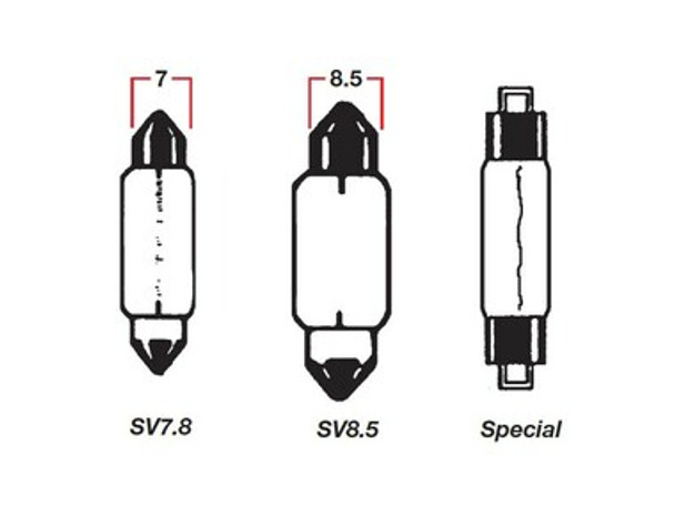 Bulbs - Festoon - 12V 5W Overall Length: 29mm Base: Sv8.5 Colour: Clear