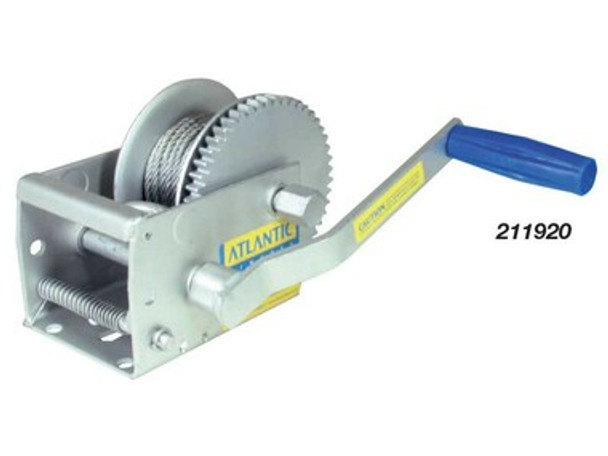 Atlantic Trailer Winch - Two Speed 5:1/1:1 Gear Ratio: 5:1/1:1 Cable Supplied: 7.5M X 50mm Webbing & Snap Hook