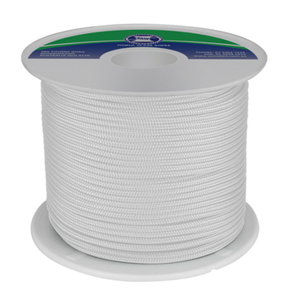 8mm x 250Mtr Polyester Double Braid Rope White (Reel)