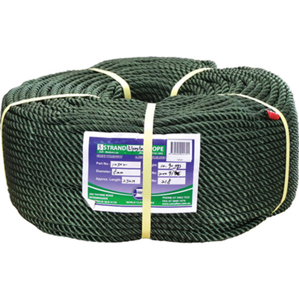 6mm x 250Mtr Polyester Rope - 3 Strand Dark Green (Coil)