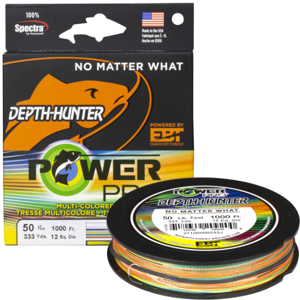 powerpro depth hunter braided fishing line Power Pro Max 8 4 Color 100lb 333yd Hunter Offshore features PowerPro s patented Enhanced Body Technology and this braided line provides the benefits of a high strength Power Pro Depth-Hunter Metered Line