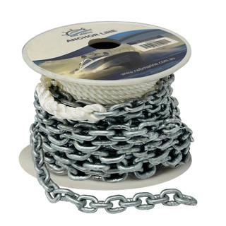 Silver Line Rope Anchor Line - 6mm x 15M Silver Rope with 6mm x 2M Gal Chain | Blue ...