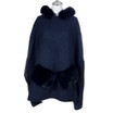 Navy Faux Fur Hooded Open Front Free Size Winter Coat SP1232 NAVY