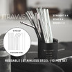 10PCS Stainless Steel Straws Set Reusable Brushes Metal Silver Drink Bent Brush