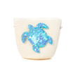 Cream Blue Sea Turtle Kids Straw Bag with Strap
