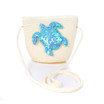 Cream Blue Sea Turtle Kids Straw Bag with Strap