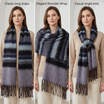 Women Winter Scarf Soft Warm Fuzzy Stripe Tassel Shawl Wrap Long Neck Scarf