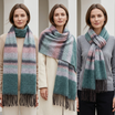 Women Winter Scarf Soft Warm Fuzzy Stripe Tassel Shawl Wrap Long Neck Scarf