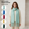 Women Warm Winter Scarf Soft Long Tassel Blanket Scarf 50×190cm Brushed Acrylic Shawl Wrap-2677