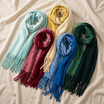Women Warm Winter Scarf Soft Long Tassel Blanket Scarf 50×190cm Brushed Acrylic Shawl Wrap-2677